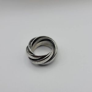 Vintage Silver Tone Interlocking Band Ring / Russian Wedding Band